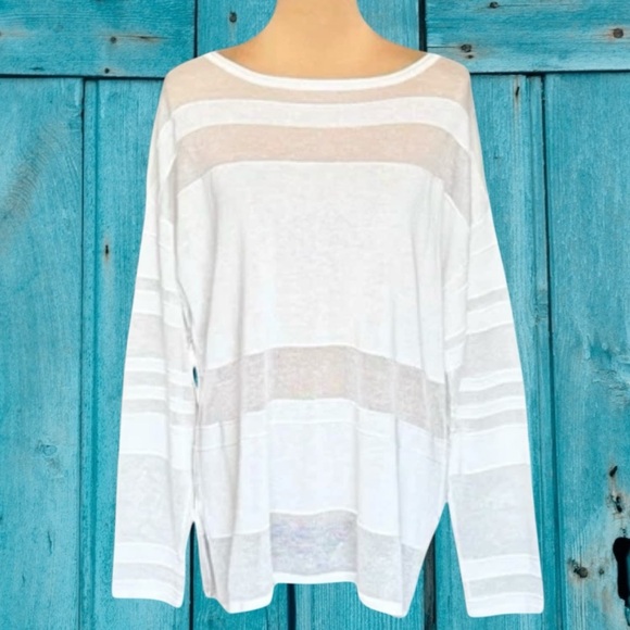 NWT InCashmere Minimalist Sweater Sz.L White Linen Blend Capsule Wardrobe Basic - Picture 1 of 12